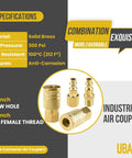 Three Pack One Quarter Inch NPT Brass Air Coupler And Plug Kit With Quick Connect Fittings, Female Internal And External Male Adapters
