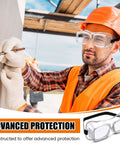 Worker wearing 100 Pairs Safety Goggles Anti Fog Protective Glasses Clear Over Glasses Anti Scratch Eye Protection