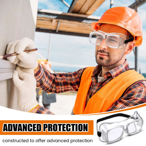 Worker wearing 100 Pairs Safety Goggles Anti Fog Protective Glasses Clear Over Glasses Anti Scratch Eye Protection