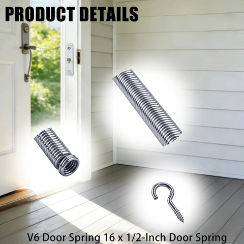 V6 Door Spring For Screen Door Sixteen Inches Long Half Inch Wire Diameter Galvanized Steel Closure Spring With Two Hooks