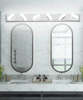 Dimmable 6 Light LED Vanity Fixture For Modern Bathroom Over Mirror, sleek stainless steel bath wall lighting with frosted white acrylic