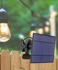 Pro Replacement Solar Panel For 4W Outdoor Solar Powered String Lights, High Commercial Grade, Weatherproof, on wooden fence