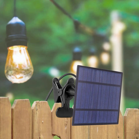 Pro Replacement Solar Panel For 4W Outdoor Solar Powered String Lights, High Commercial Grade, Weatherproof, on wooden fence