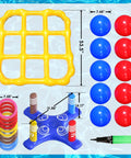 Two-In-One Inflatable Pool Game Center With Giant Floating Tic Tac Toe And Cross Ring Toss set showing dimensions