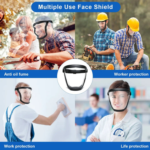Two Pack Clear Face Shields For Full Face Protection No Fog Reusable Anti Fog Window With Adjustable Headband Unisex