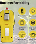 Back view of yellow 7 In 1 Handheld Soil Tester Kit With NPK And pH, showing portability features and functions.
