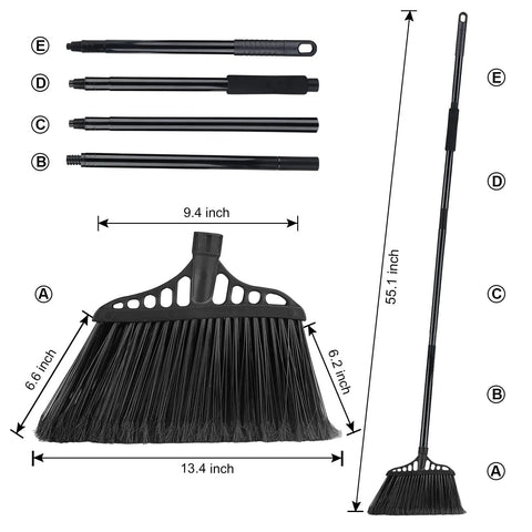 Heavy Duty 3 Pack Broom Set With 55 Inch Telescoping Pole And Padded Eva Grip To Knock Out Stubborn Grime On Concrete Patios Or Garages Straight Up Tough Build For Real Deal Cleaning Projects Anywhere All Black detailed dimension image
