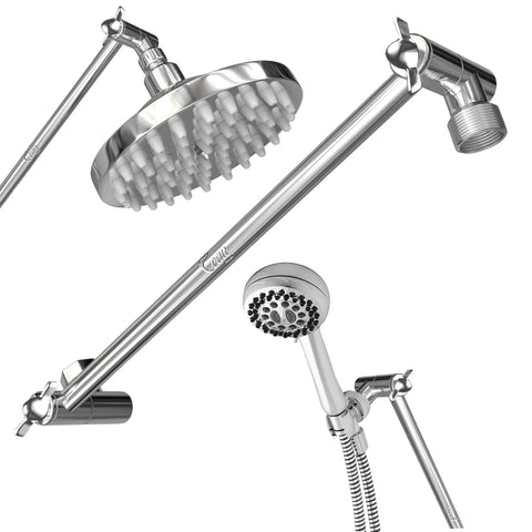 Extra Long 16 Inch Shower Arm Extension Made Of Solid Brass, Height And Angle Adjustable With Locking Gear For A Perfect Position Every Time, Universal One Half Inch NPT Fits All Showerheads