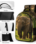 Elephant Printed Unisex Backpack With Large Capacity, durable polyester, side pockets, shoulder strap, breathable design