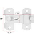 Six Pack Matte White Stainless Steel Barn Door Latches Set for Gates, Sliding, Bi-Fold and Flip Doors, dimensions shown, top view