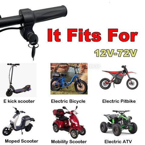 Full Twist Throttle With Key Ignition For E Bike 5 Pin Replacement Fits 12V To 72V Universal Voltage with vehicle compatibility