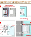 Installation instructions for Heavy Duty Stainless Steel Shower Door Hinges for Frameless Glass, detailing clamp, glass slotting, and setup.
