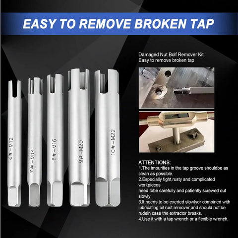 Tap Extractor Set 3 4 Flute Steel Broken Head Taps Remover for Damaged Taps and Bolts, Easy Out Stripped Bolt Remover, 10 Piece Set