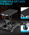 Heavy Duty 1100 Lbs Motorcycle Lift Stand With Dolly And Wide Anti Slip Deck Scissor Lift Jack For Cruisers Street Bikes ATVs