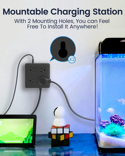 Power Strip Surge Protector With 9.8 Foot Cord And Mountable Design, 4 Widely Spaced Outlets And 4 Smart USB Ports on wall