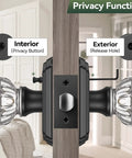 Image showcasing Three Pack Crystal Door Knobs With Lock Glass Privacy Knobs Matte Black Vintage Diamond Glass Door Knob Set installed.