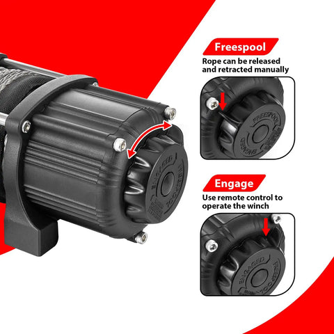 WeiSen 4500lb Electric Winch Kit With Remote For Polaris RZR XP 1000. Features manual freespool and remote control operation.