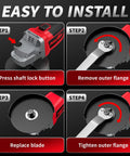 Steps to install cutting wheel on Cordless Angle Grinder Four And A Half Inch Beast Brushless Metal Grinder 12000 RPM