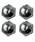 Ready To Roll Self Adhesive Mini Caster Wheels For Small Appliances Silent Glide Easy Peel And Stick Low Profile Matte Black Pack Of Four Pieces, close-up view of glossy chrome wheels.