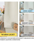 Soft Faux Linen Curtains 63 Inch Long, Two Panels, in Heather Ivory under cool, bright, and warm light conditions on display.