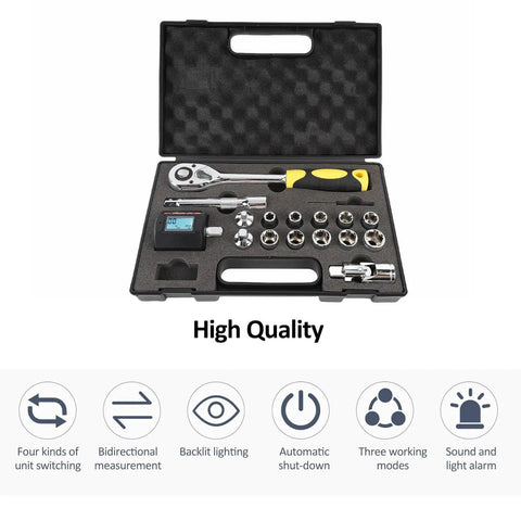 Pro Jeffergarden Digital Torque wrench kit in case with ratchet, sockets, screwdriver adapter for automotive tasks.