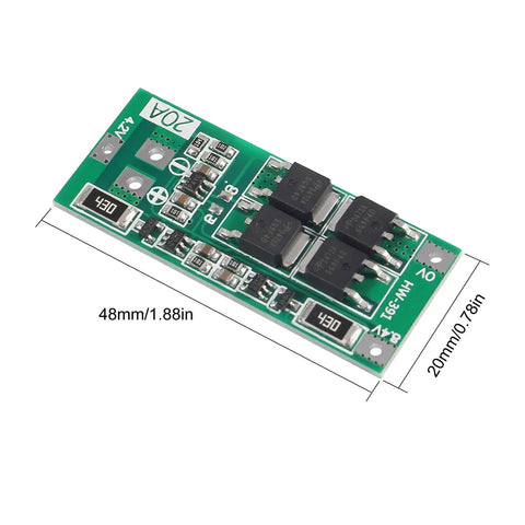 Badass 2S Battery Management Board With Automatic Balance Charging Circuit For 18650 Li Ion And Polymer Packs, green PCB, compact size 48mm x 20mm.
