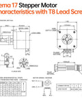 Nema 17 Stepper Motor With TR8x8 200mm Lead Screw technical diagram showing dimensions and wiring details