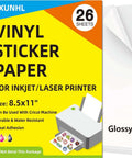 Front view of YIXUNHL vinyl sticker paper package, 8.5x11 inches, glossy, 26 sheets