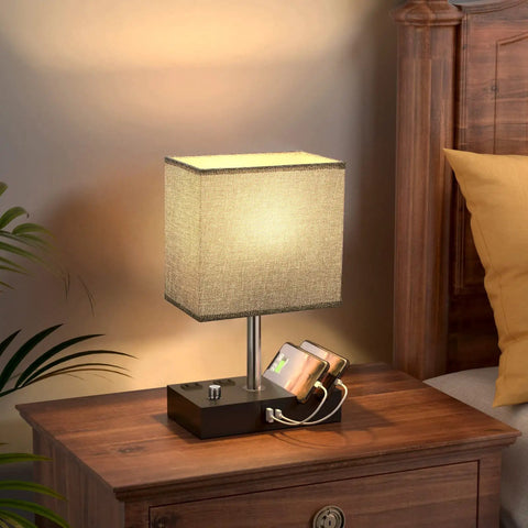 Bedside Table Lamp With 3 Color Temperatures And Adjustable Brightness USB C And USB A Charging Ports LED Bulb Included on nightstand