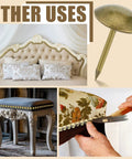 Rock Solid Brass Upholstery Tack Strips 10 Pack 32 Foot Decorative Nail Bands For Couch And Chair Reupholstering on headboard and stools.