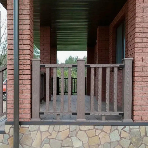 Deck Railing Bracket Connectors For 2x4 Wood Posts Stainless Steel 24 Pcs With Screws Black Fence Brackets Kit for Wooden Stair Railings on porch view.