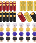 Pretty Legit Fifty Four Piece Wine Bottle Sealing Set Featuring Gold Black And Red Pvc Heat Shrink Capsules With Smooth Plastic Cork Stoppers For Homebrewers A Dead Simple Game Changer For Your Top Liquors featuring assorted cork stoppers and heat shrink capsules.