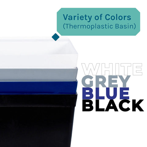 Color options for Heavy Duty 19 Gallon Utility Sink Laundry Tub With Adjustable Metal Legs For Laundry Room Basement Or Garage Workshop No Faucet Included Black Four Color Options Available: white, grey, blue, and black thermoplastic basin