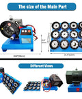 Pro Grade Electric Hose Crimper For Hydraulic Tubing And Steel Pipes 1/4 To 2 Inch Crimp Range dimensions and views.
