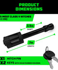 2 Inch Trailer Hitch Pin With Patented Locking Receiver For Class Three And Four Hitches Weatherproof Anti Theft Debris Protected Heavy Duty Steel Tow Ready Black 1 Pack Built To Last shown with keys next to it.