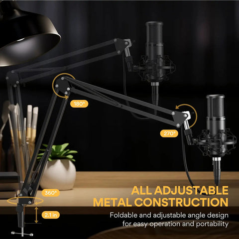 XLR Condenser Microphone With Cardioid Pattern, Boom Arm And Pop Filter For Streaming And Podcasting, adjustable metal construction