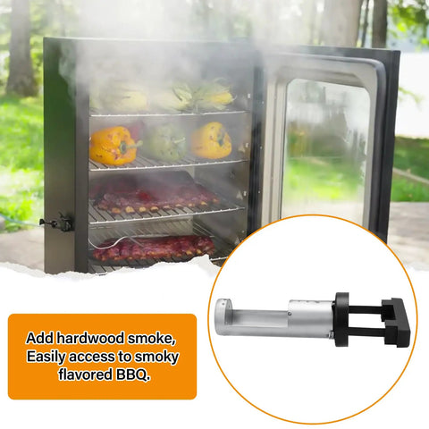 2 Inch Wood Chip Loader For Digital Electric Smokers Replacement Part 9007160005 with open smoker showing loaded wood chips