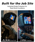 Handheld Thermal Imaging Camera With 25Hz Refresh 240 By 240 Enhanced Display Detect Heat Like A Boss From Minus 4 To 1022 Degrees Fahrenheit Real Time Temp Alarm IP54 Rugged For Home And Industrial Use showing thermal hand scan and urban image on display