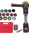Heavy Duty 21V Cordless Angle Grinder With Brushless Motor, blades and charger, suitable for cutting metal and wood.