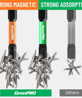 GrenPRO impact screwdriver bit set - front view with orange and green handle sleeves, magnetic S2 steel, 1/4 hex-shank bits