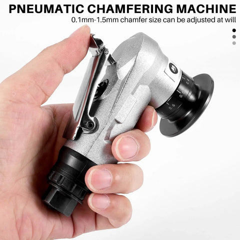 45 Degree Manual Pneumatic Chamfering Machine For Metal Trimming And Deburring held in hand, adjustable chamfer size from 0.1mm to 1.5mm.