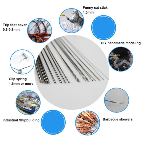 COYOUCO stainless steel spring wire, full-hard straight wire, 50 cm length, diameters 0.2-2 mm, 40 pcs