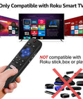 Two Pack Replacement Remotes For Roku TV That Actually Work With TCL Hisense Sharp Philips Onn Element Westinghouse Insignia JVC RCA Hitachi Sanyo Roku Smart TVs Not For Roku Stick Box Or Speaker, image showing remote close-up with TVs in background