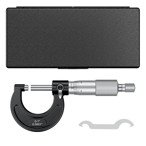 Pro Grade Outside Micrometer 0-1 Inch Range With 0.0001 Inch Precision Machinist Tool featuring zero wrench and black case