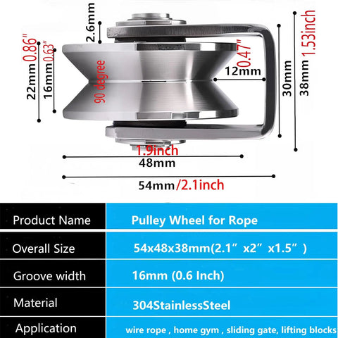 Heavy Duty Pulley Block With Bracket For Rope 2 Inch 304 Stainless Steel design with V Groove Rollers detail view