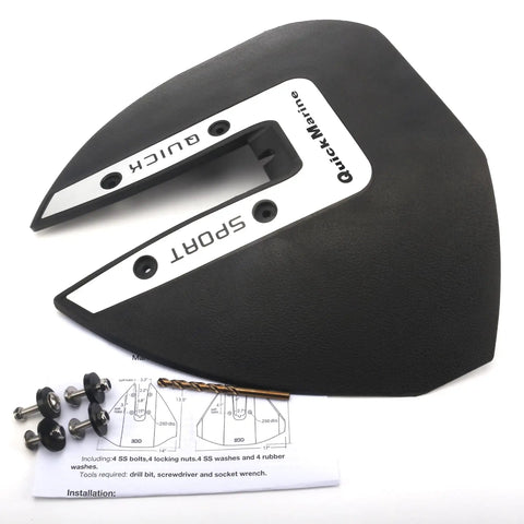 Whale Tail Hydrofoil Stabilizer For 40-300 HP Outboard Motors And Sterndrive Boats with accessories layout