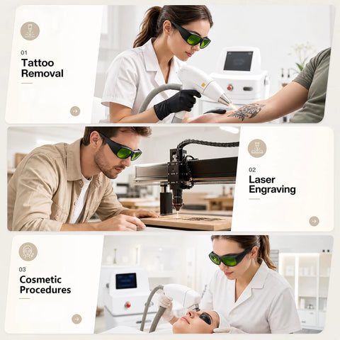 Heavy-Duty Laser Safety Goggles Crafted With Badass OD 6 Plus Eye Shielding Across 808 To 1064 NM Bands For Diode And Nd Yag Systems used in tattoo removal and cosmetic procedures.