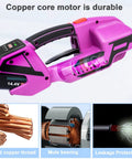 Heavy Duty Electric Strapping Device For Pp Pet Bands Handheld Automatic Welding Baler with visible durable 14.4V motor.