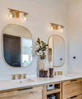 Bathroom with Gold Vanity Light 2-Light Fixture With Globe Clear Glass Shades For Bathroom, 16 Inch Length, 6.5 Inch Wide, 8 Inch Height.