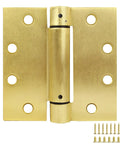 Heavy Duty 4.5 Inch Spring Hinge For Interior And Exterior Doors Delivers automatic self closing performance with satin brass finish.